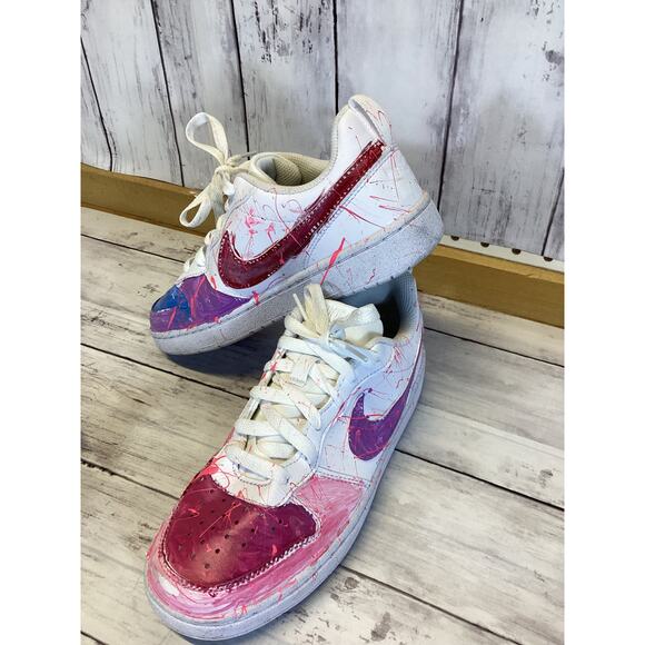 Nike Air Force 1 custom sneakers pink/purple paint splatters drip effects 5Y - Picture 2 of 6